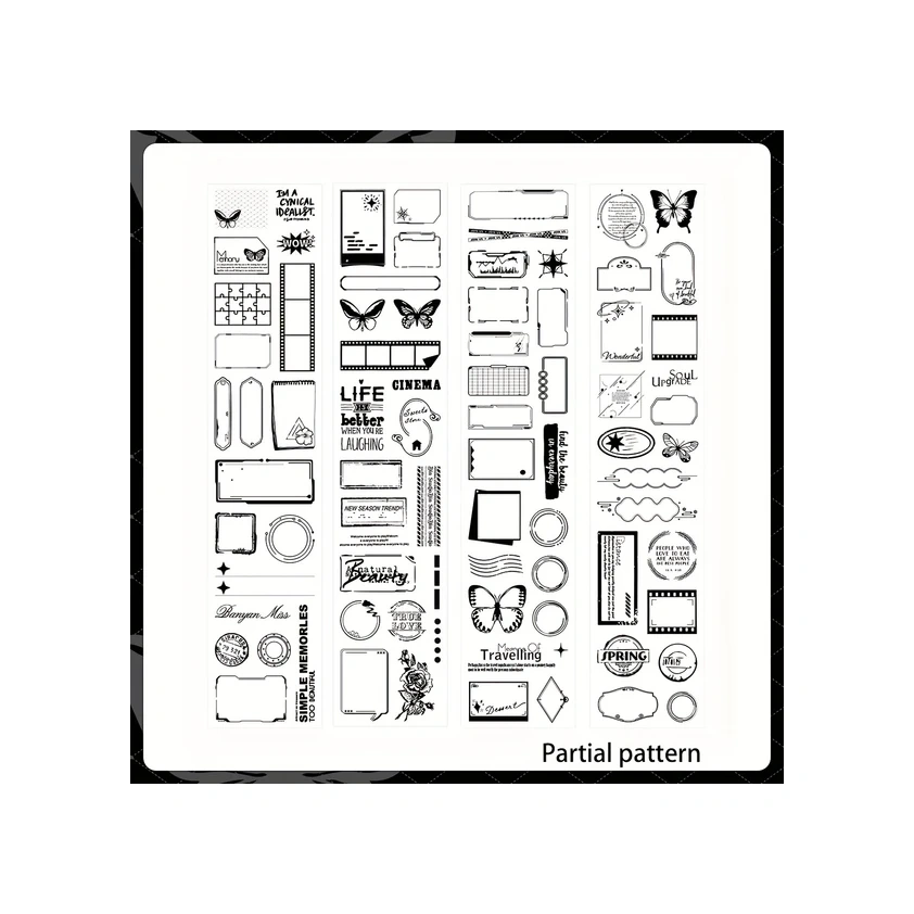 Gateesat 4 Rulo Zabc Zaman Parçacıkları Dekoratif Şerit Su Geçirmez Pet Scrapbooking Günlük Dıy