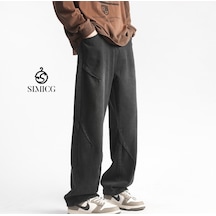 Erkekler İçin Bol Düz Günlük Kot Pantolon Siyah