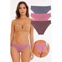 Sensu Kadın Fitilli Dantel Detaylı Slip Külot 3'lü Paket Set - Kts1207 Çok Renkli