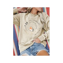Herkesemoda Baskılıı Bisiklet Yaka İçi Polarlı Sweatshirt Bej