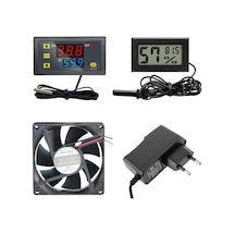 Kuluçka Makinesi Seti - 4 Parça - W3230 Termostat 220v - Isı Nem Ölçer - 12v Adaptör - 80x80 12v Fan