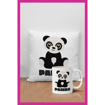 Panda Baskılı Dekoratif Hediyelik Yastık Ve Kupa Seti