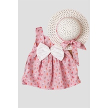 Kız Bebek Elbise Şapkalı Takım-somon