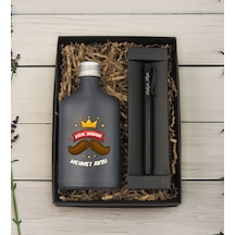 Bk Gift Kişiye Özel İsimli Baba Temalı Antrasit Tasarım Cam Şişede Kolonya 200 Ml & Siyah Metal Roller Kalem Hediye Seti-3, Babaya Hediye, Babalar Gün