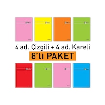 A4 Okul Defteri Spiralli 144 Sayfa Dayanıklı Pp Kapak 8'li Paket Çok Renkli