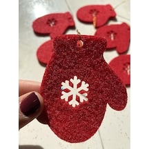 Mini Tasarım Atölyem Kırmızı Keçe Eldiven Yılbaşı Ağacı Süsü Kırmızı
