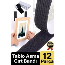 Ultra Güçlü İz Bırakmaz Çivisiz Tablo Çerçeve Asma Kendinden Yapışkanlı Siyah Cırt Bant 12'li Set