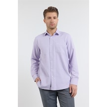 İmza Lila Sert Yaka Uzun Kol Cepli Comfort Fit Pamuklu Gömlek 1004255285