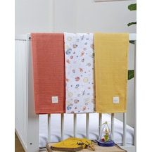 3'Lü Uzay Müslin Örtü 757X5 Cm - Turuncu-Beyaz Turuncu - Beyaz