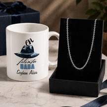 Bk Gift Kişiye Özel Babalar Günü Tasarımlı Beyaz Kupa & Forse Zincir Kolye -12, Babalar Günü Hediyesi Gümüş