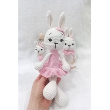 Amigurumi Oyuncak Tavşan Lena Set Çıngırak ve Emzik Zinciri