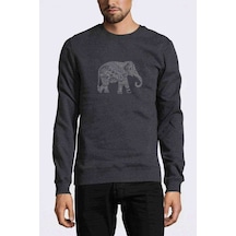 Zentangle Elephants Baskılı Füme Antrasit Erkek Sweatshirt