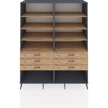 Kronos Gardrop 8 Raflı 6 Çekmeceli 176x59x221 Antrasit-çam Beyaz