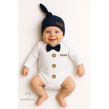 Babyden's Mini Boss Papyonlu Erkek Bebek Zıbın Seti Şapkalı Yenidoğan Bebek Body Takım Lacivert