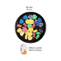 90 Adet 10 Mm Polimer Kil Fimo Boncuk Takı Bileklik + 5 Metre Lastikli Misina  - Desenli Kalp