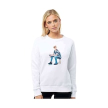 K Pop Jeon Jungkook K Pop Baskılı Beyaz Kadın Sweatshirt