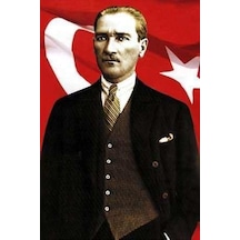 Takım Elbiseli Sivil Gazi Mustafa Kemal Atatürk - Portre- Ay Yıldız -poster Cephe Bayrak - 300x450cm 1