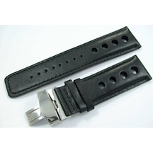 Bizon Deri Saat Kayışı 24Mm Spor Siyah Klipsli Saat Kordonu