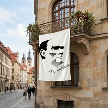 Siyah - Beyaz Mustafa Kemal Atatürk Silüeti Ve İmza Poster Bayrak Premium Raşel Kumaş Ata27 Diğer