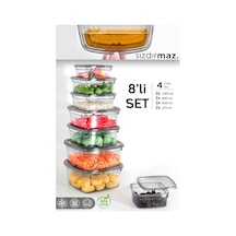 8'li Kare Sızdırmaz Saklama Kabı Seti - Düzenleyici Erzak Kabı 2x 275-500-850-1350 Ml Antrasit Antrasit