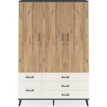 Arges Dolap 5 Raflı 5 Çekmeceli Tek Askılı 132x30x195 Antrasit-çam/aytaşı Atlas Çam/aytası