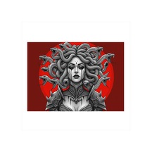 Kırmızı Arka Planlı Medusa Desenli Ahşap Tablo