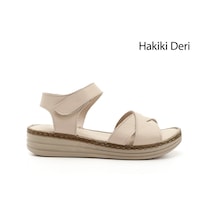 Gönderi(R) Gönderi R Kadın Bej Cırt Bantlı Dolgu Topuk Hakiki Deri Comfort Sandalet Dyza80842235 Bej