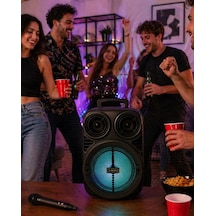 Hubrendy Tekno Kablosuz Karaoke Hoparlör Mikrofonlu Rgb Işıklı 6.5 İnç Bluetooth Speaker Taşınabilir