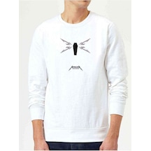 Metallica Snake Baskılı Beyaz Erkek Örme Sweatshirt