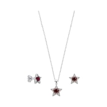 Oya Silver Minimal Lal Zirkon Taşlı Yıldız Gümüş Set Takım Oysy262