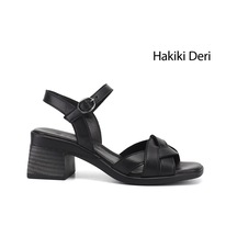 Gönderi(R) Gönderi R Kadın Siyah Örgü Bantlı Kalın Topuklu Hakiki Deri Sandalet Dyza70945407