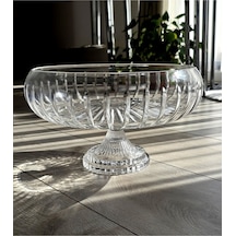 Kesme Kristal Yuvarlak Ayaklı Sunumluk Kase 24 Cm Salata Sunum Kasesi