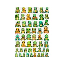 53 Adet Turtle Kaplumbağa Sticker Seti - Etiket Seti Scrapbook Bullet Journal Yeşil