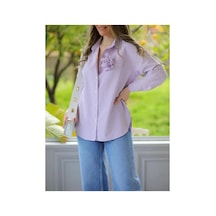 Çınar Boutique Pembe Gül Broşlu Çizgili Gömlek Çizgili Pembe Çizgili Pembe