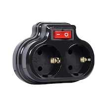2'li Anahtarlı Golyat, İkili Topraklı Priz Çoklayıcı Fiş, Siyah Renk, 16a 250 Volt, Max 3600 Watt Siyah