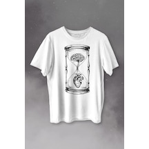 Kum Saati Kalp Beyin Aşk Mantık Baskılı Tişört Unisex T-shirt 001