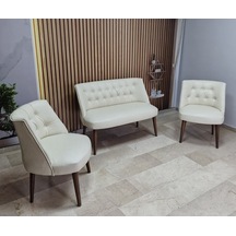 Azra Mobilya Deri Çay Seti Koltuk Takımı - Bekleme Salonu - Cafe Mobilya - Ofis Mobilya - Balkon Mobilya Krem
