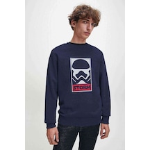 Storm Baskılı Indigo Mavi Erkek Örme Sweatshirt