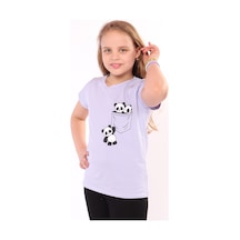 Toontoy Kız Çocuk Baskılı Bisiklet Yaka Kısa Kollu Tişört Mavi
