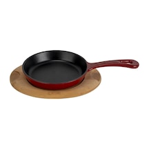 Lava Döküm Yuvarlak Kızartma Tavası Yekpare Saplı Kayın Servis Ahşabı. Çap Ø 16cm.-bordo Bordo