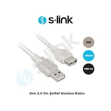 S-Link SL-AF2005 USB 2.0 Şeffaf 5M Uzatma Kablo