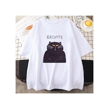 Tarzsokak Beyaz Şişman Kedi Kawaii Leri Бесие Russian Rus Komut Grafik Tee-gömlek Sevimli Baskı Tees Ro