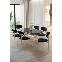 Canisa Olya Serisi 90x168 Lak Panel Sonata Masa Takımı Krom Ayaklı 6 Antrasit Sandalye Sonata Masa Antrasit Sandalye