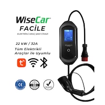 Wisecar Facile 22 Kw 32a Mobil Uygulamalı Taşınabilir Elektrikli Araç Şarj Cihazı Tuya Smart Wifi + Bluetooth 11-22kw