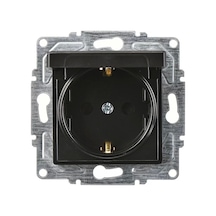 Günsan Eqona Siyah Kapaklı Topraklı Priz Düğme Mekanizma