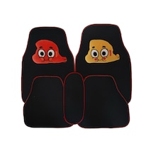 5 Parça Kırmızı Kenarlı Siyah Araç Oto Halı Paspas Emoji Yastık