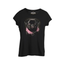 Dog Wearing Pink Fur Siyah Kadın Tshirt 001