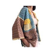 El Yapımı Bambu Koton Çok Renkli Oversize Hırka