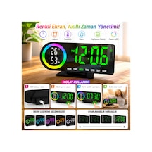 Akıllı Dijital Neon Led Li Başucu Saati - Masa Saati - Neon Renkli, Modern Ve Fonksiyonel Alarm - Erteleme -nem Göstergesi Çok Renkli - 885161608 Çok Renkli