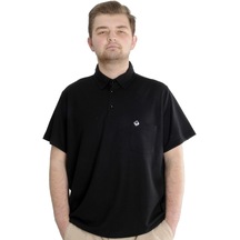Mode Xl Büyük Beden Erkek T-shirt Polo Cepli Golf Waffle 23320 Siyah 001